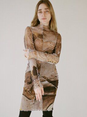 Earth Tone Mesh Dress by Woodrose Deli x Caroline Zimbalist from nois nyc